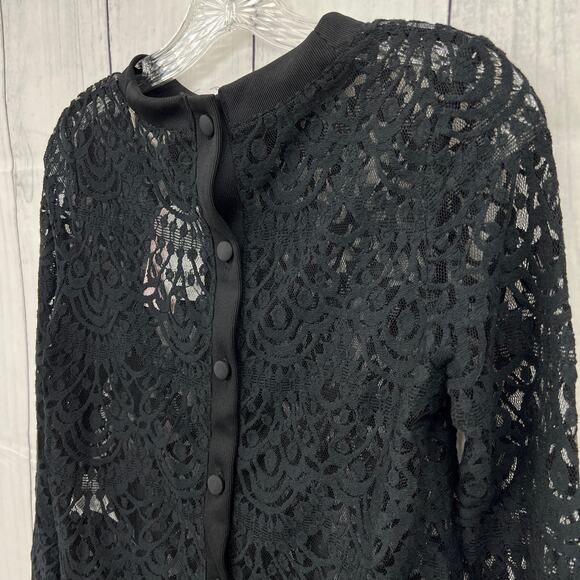 Banana Republic XS Petite NWT Black Scallop Lace Long Sleeve Sweats Blouse Top - Picture 5 of 11